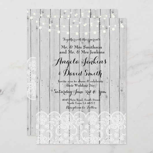 Winter Weddenschap Wood Lace Party Uitnodiging (Voorkant / Achterkant)