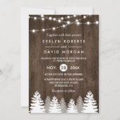 Winter Weddenschap Wood String Lights Pine Uitnodi Save The Date (Voorkant)