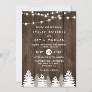 Winter Weddenschap Wood String Lights Pine Uitnodi Save The Date