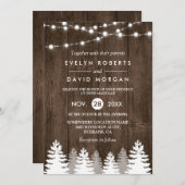Winter Weddenschap Wood String Lights Pine Uitnodi Save The Date (Voorkant / Achterkant)