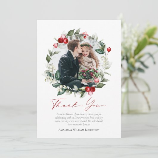Winter Wedding Bedankt Card met Feestelijke Touch Save The Date (Staand voorkant)