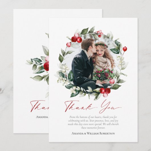 Winter Wedding Bedankt Card met Feestelijke Touch Save The Date (Voorkant / Achterkant)