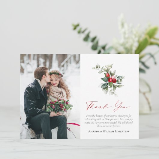 Winter Wedding Bedankt Card met Feestelijke Touch Save The Date (Staand voorkant)