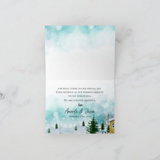 Winter Wedding Bedankt Card met Sneeuwvlokken (Binnen)