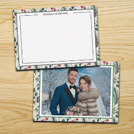 Winter Wedding Berries Sage Photo Thank You Card Notitiekaartje