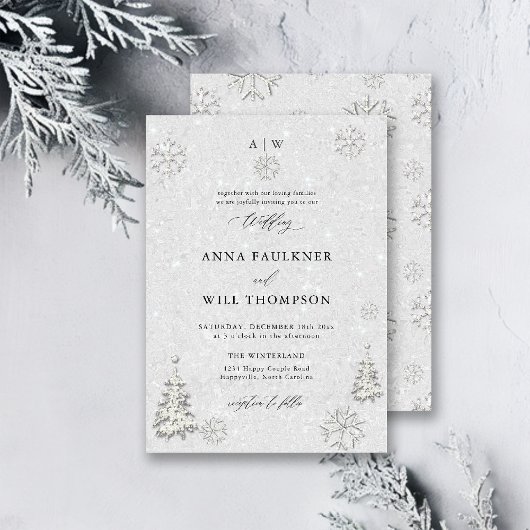Winter Wedding Black White Pine Wonderland Wedding Kaart