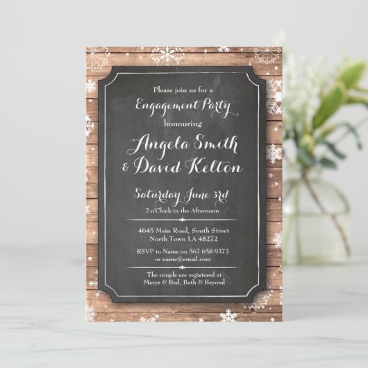 Winter Wedding Bloemen Sneeuwvlok Verloving Uitnod Kaart (Staand voorkant)