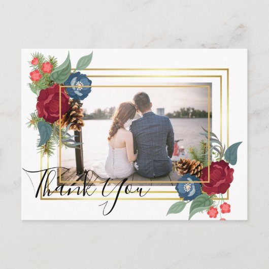 Winter Wedding Burgundy Blauwgroen Blue Modern Briefkaart (Voorkant)