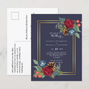 Winter Wedding Burgundy Blauwgroen Blue Modern Briefkaart