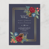 Winter Wedding Burgundy Blauwgroen Blue Modern Briefkaart (Voorkant)