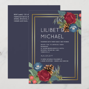 Winter Wedding Burgundy Blauwgroen Blue Modern Kaart