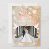 Winter Wedding Couple Foto Gold Wedding Kaart (Voorkant)