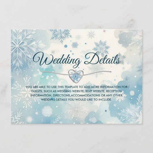 Winter Wedding Details Kaart met Sneeuwvlokken (Voorkant)