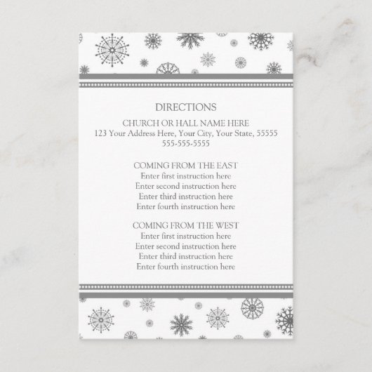 Winter Wedding Direction Cards Grey Snow Informatiekaartje (Voorkant)