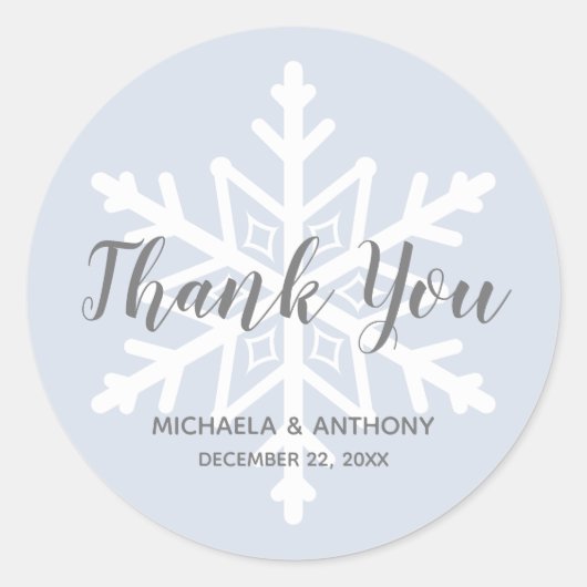 Winter Wedding Dusty Blue Snowflake Bedankt Ronde Sticker (Voorkant)