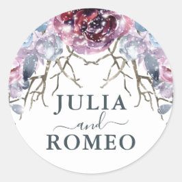 Winter Wedding Floral gepersonaliseerd Ronde Sticker