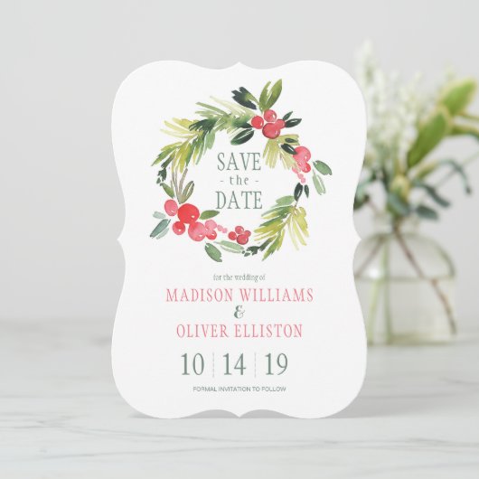 Winter Wedding Floral of Wreath  | Datum opslaan Save The Date (Staand voorkant)