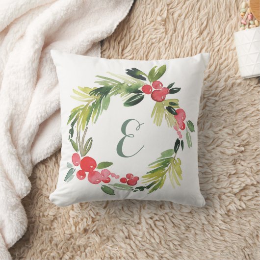 Winter Wedding Floral Waterverf Wreath | Monogram Kussen (Deken)