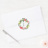 Winter Wedding Floral Waterverf Wreath | Monogram Ronde Sticker (Envelop)