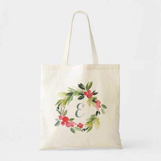 Winter Wedding Floral Waterverf Wreath | Monogram Tote Bag (Voorkant)