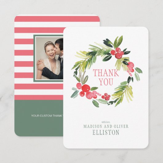 Winter Wedding Floral Wreath  | Dank u wel Bedankkaart (Voorkant / Achterkant)