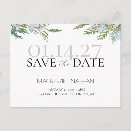Winter Wedding Frosted Berries Save the Date Aankondigingskaart (Voorkant)