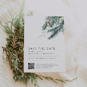 Winter Wedding Greenery QR Code Bewaar de datum Kaart