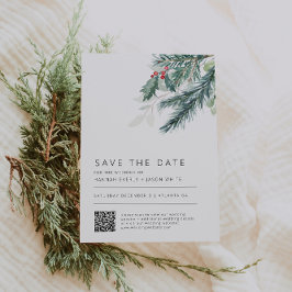 Winter Wedding Greenery QR Code Bewaar de datum Kaart