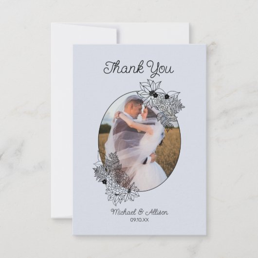 Winter Wedding Hand Drawn Floral Foto Bedankkaart (Voorkant)