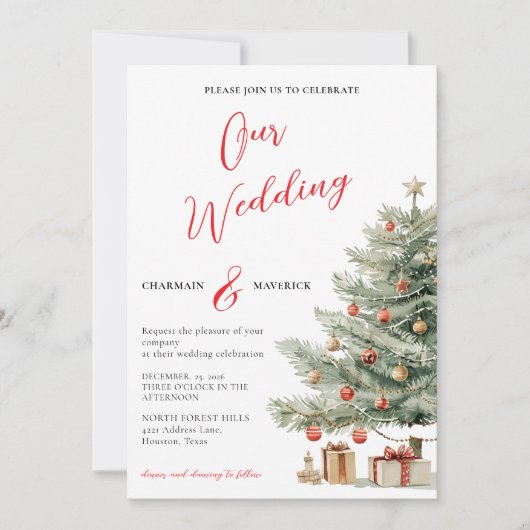 Winter Wedding Holiday Invitation Kaart (Voorkant)