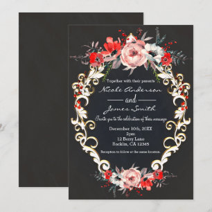 Winter Wedding Holly Berry Floral Elegant Kaart