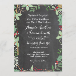 Winter Wedding Holly Chalk Holiday Party Invite Kaart