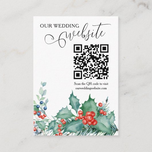 Winter Wedding Holly Pine Website QR Code Informatiekaartje (Voorkant)