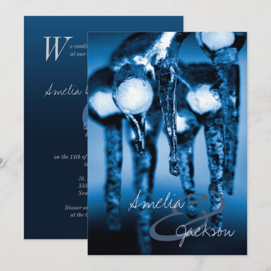 Winter Wedding Icicles Wedding Invitations Kaart (Voorkant / Achterkant)
