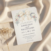 Winter Wedding Invitation with Cream Bow and Flora Kaart