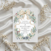 Winter Wedding Invitation with Cream Bow and Flora Kaart