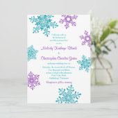 Winter Wedding Invite | Paarse Turquoise Snowflake Kaart (Staand voorkant)