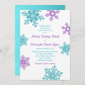 Winter Wedding Invite | Paarse Turquoise Snowflake Kaart (Voorkant / Achterkant)