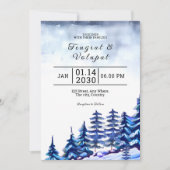 Winter Wedding Kaart Mountain Trees Desi (Voorkant)