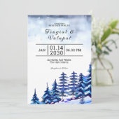Winter Wedding Kaart Mountain Trees Desi (Staand voorkant)