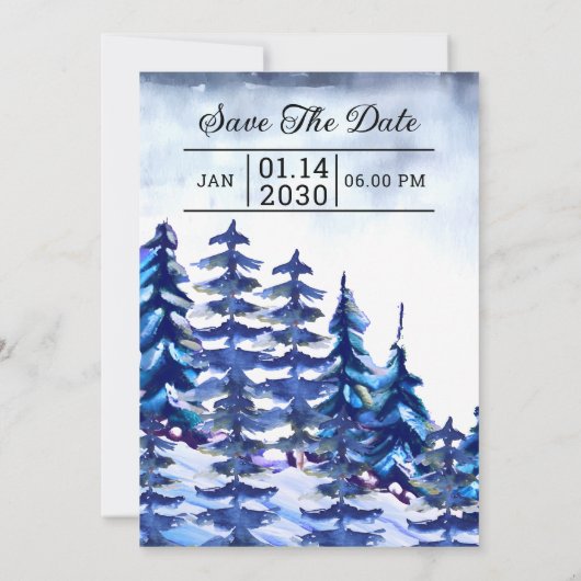 Winter Wedding Kaart Mountain Trees Desi (Achterkant)