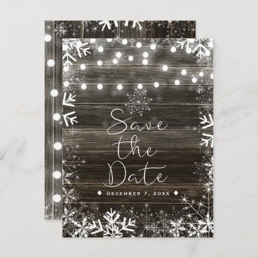 Winter Wedding Lights & Snowflakes Bewaar de datum Aankondigingskaart (Voorkant / Achterkant)