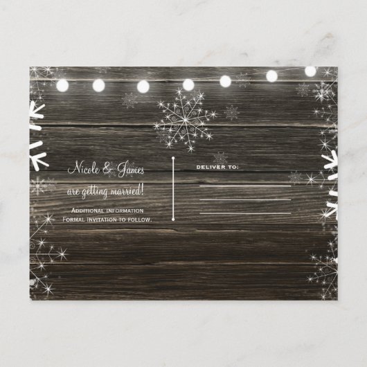 Winter Wedding Lights & Snowflakes Bewaar de datum Aankondigingskaart (Achterkant)