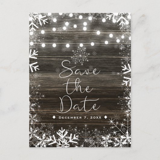 Winter Wedding Lights & Snowflakes Bewaar de datum Aankondigingskaart (Voorkant)