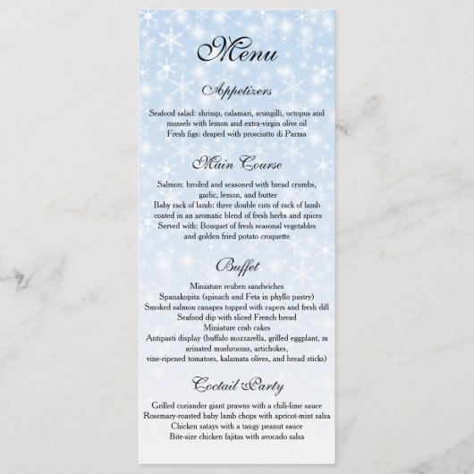 Winter Wedding menu, Snowflake Wedding Menu (Voorkant)