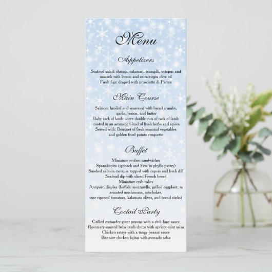 Winter Wedding menu, Snowflake Wedding Menu (Staand voorkant)