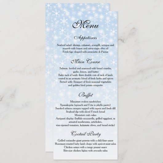 Winter Wedding menu, Snowflake Wedding Menu (Voorkant / Achterkant)