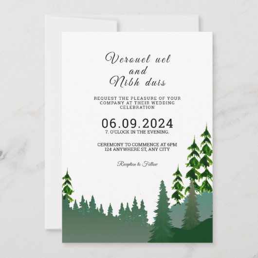 Winter Wedding Mountain Trees Invitation Kaart (Voorkant)
