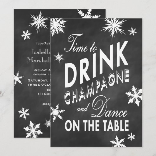 Winter Wedding nodigt tijd uit om Champagne te Dri Kaart (Voorkant / Achterkant)