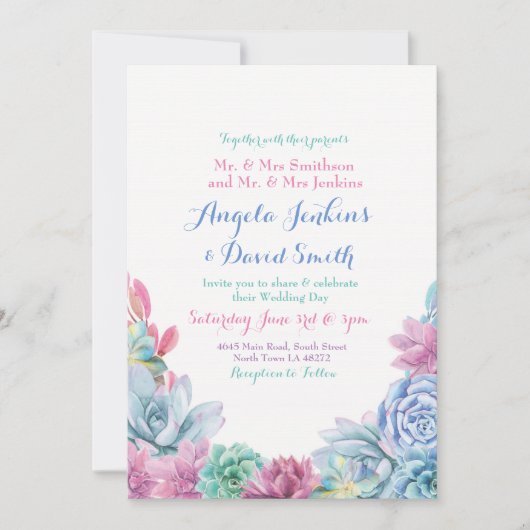 Winter Wedding Pastels Succulent Party Uitnodiging (Voorkant)